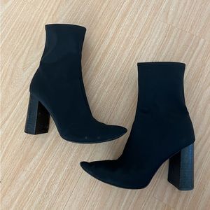 jeffrey campbell boots 6 Siren Black Booties Chunky Heel Pointed Toe Zipper
